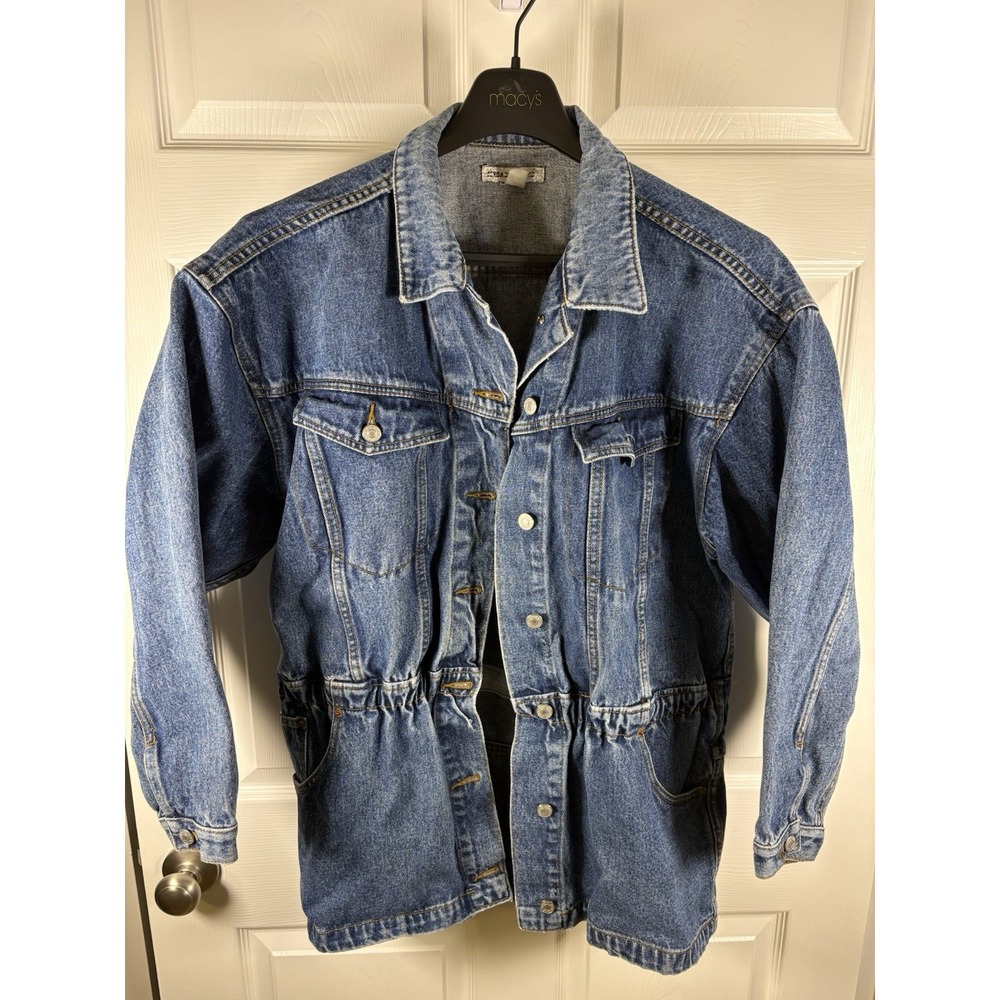 Vtg 80s Jordache Studio Denim Jacket Cinched Elastic Waist Oversized Parka XL